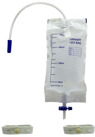 Sacca per la raccolta urine da gamba - monouso - capacità ml. 750 - tubo cm.35 - valvola anti reflusso - scarico a T - conf. 30 pz (3 x 10 pz) - CE