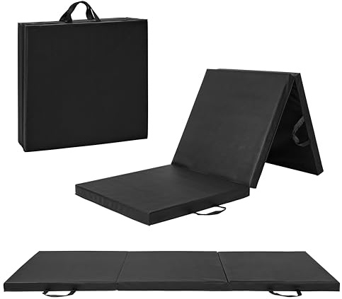 CAP Barbell Folding Exercise Mat – Durable, Anti-Tear, Thick Padding for Fitness, Aerobics, Gymnastics & Home Workouts. 72L x 24W x 2Thick. BLACK