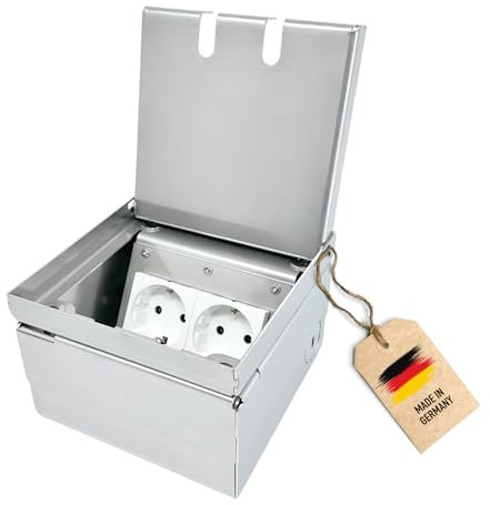 2-Fach Bodentank SteckdosenBox Edelstahl V2A Einbaufertig mit Steckdosen Deckel belegbar Höhenverstellbar Bodensteckdose