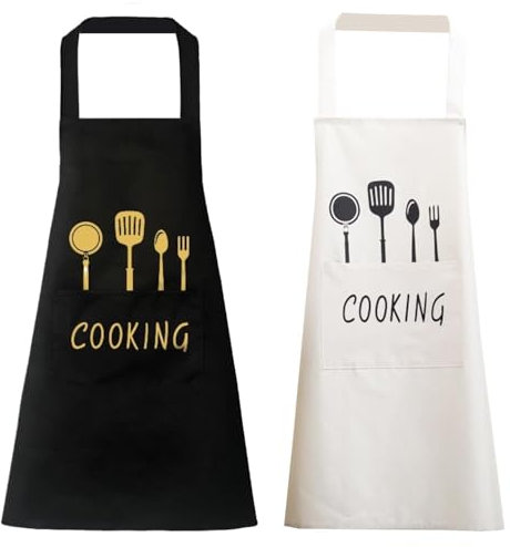 2 Delantales De Cocina, Delantales Con Estampado De Cubiertos, Delantales Repelentes Al Agua Y A La Suciedad, Delantales Con Bolsillos Grandes, Delantales Para Barbacoa, Delantales Para Jardín