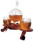 Generic Small Whiskey Decanter, 1000ml, Globe Etched Design, Model Airplane Stand, Clear, Novelty Liquor Decanter Set