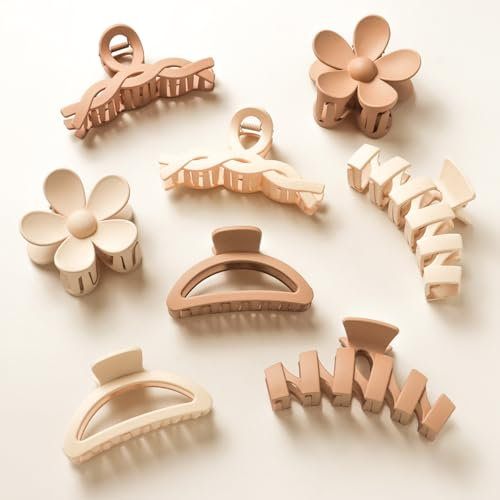 Kavya Pince Cheveux Fleur, 8 Pièces Plastique Pince Cheveux Femme Grande Antidérapant 5 Styles Pinces à Cheveux Pour Femmes Mode Hair Clip Accessoires Cheveux Convient Femmes et Fille(Série Marron)