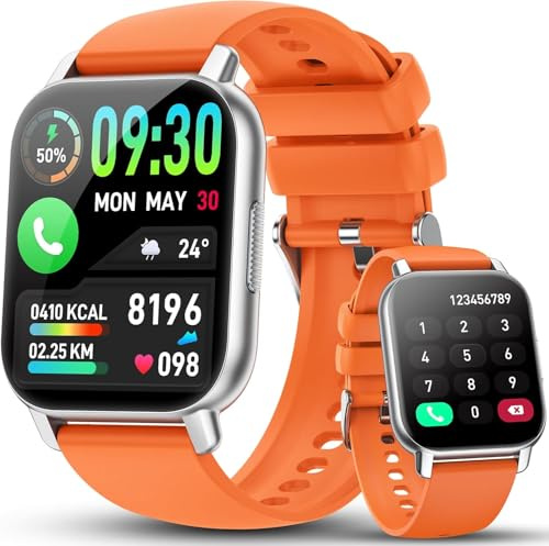 Montre Connectée Homme Femme, 112+ Sportifs Smartwatch,1.85 Haute Montre Intelligente Connectée ,Fréquence Cardiaque/Oxygène Sanguin/Dormir Moniteur Montres Intelligente, Pour Android/iOS,Orange