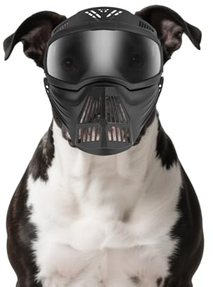 PETLESO Schutzmaske für Große Hunde, Hundebrille mit Gesichtsschutz, UV-Winddicht, Hundemaske, Coole Kopfbedeckung für Halloween, Cosplay, Schwarz