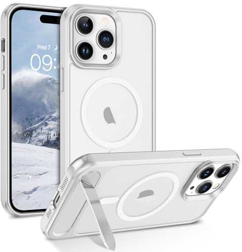 GaoBao Magnetic for iPhone 14 Pro Max Case with Invisible Titanium Stand,Compatible with MagSafe Translucent Matte Back Slim Military Shockproof Phone Cover for iPhone 14 Pro Max Phone Case,Silver