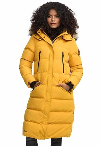 MARIKOO lange Damen Winterjacke warmer Parka gesteppt mit Kapuze B890