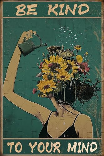 Vintage Metall-Blechschild, lustiges Gartenschild, englische Aufschrift Be Kind To Your Mind, Poster, Geschenk für Pflanzenliebhaber für Zuhause, Büro, 20,3 x 30,5 cm