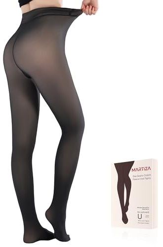 MARTIZA Fleece Lined Tights for Women,Fake Translucent Winter Thermal Pantyhose, Warm Thick High Waist Leggings (Black M-Petite)