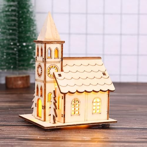 Angoily Weihnachtsdorf mit Beleuchtung, Weihnachtsdeko Haus aus Holz, Weihnachtshaus Beleuchtet, Mini Weihnachten Wichtelhaus mit Licht, LED Lichthäuser Weihnachten Deko Innen