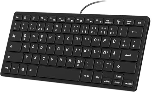 Jun-Saxifragelec Mini Tastatur Kabelgebundene, Wired Mini Keyboard mit 78 Ergonomische Tasten, USB-A-Schnittstelle, Tragbare Mini-Tastatur für Büro und Reisen (Deutsch)