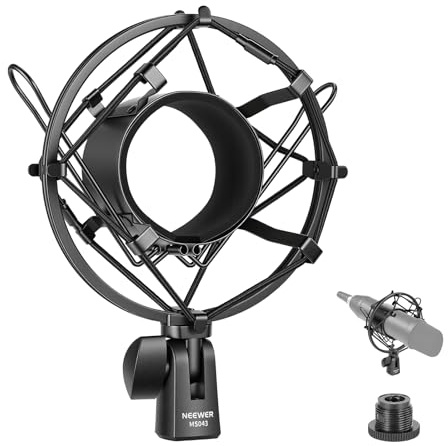NEEWER Microphone Shock Mount, Mic Holder for Stand & Boom Arm with Elastic Ropes & 3/8 to 5/8 Screw Adapter, Fits Mics of 2.4 to 2.6 (60 to 65mm) Diameter, MS043