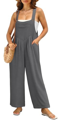 IWOLLENCE Dungarees for Women UK Summer Jumpsuits Playsuit Overalls Pregnancy Maternity Loose Casual Holiday Wear with Side Pockets Adjustable Straps (Smoky Gray, M)