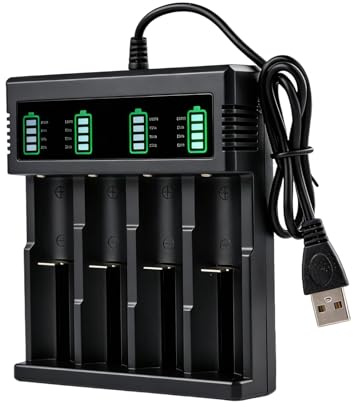 Caricabatterie 18650 con display LCD, caricabatterie per batterie agli ioni di litio, caricabatterie rapido a 4 slot per batterie da 3,7V, universalmente compatibile con 18650, 26650, 18500, 18350