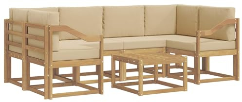 vidaXL Outdoor-Sofagarnitur mit Kissen 7 pcs Weiß und Beige, Garten-Lounge, modernes Outdoor-Sofa, gemütliche Sitzecke für Pool, entspannende Holz-Patio-Ausstattung