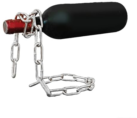 Eleage Porte-bouteille de vin magique flottant en métal avec chaîne à maillons en métal, robuste et équilibré, support de présentation décoratif pour la maison, le bar et la cuisine (argenté)