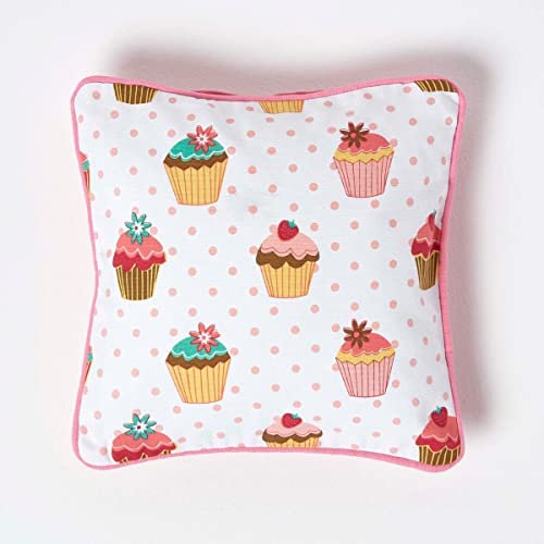 Homescapes Kissenbezug mit Cupcakes-Muster, quadratische Kissenhülle 30 x 30 cm für Zierkissen und Kinderkissen aus 100% Baumwolle mit Reißverschluss, rosa, Muffin-Aufdruck