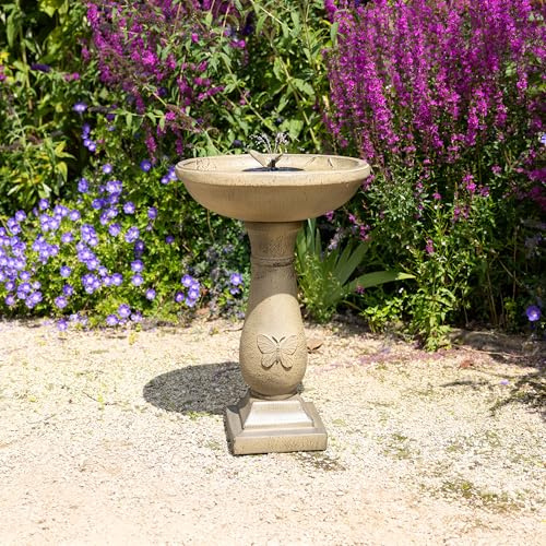 Butterfly Brook Solar Bird Bath Water Feature Fountain with Lights 84 cm by Solaray