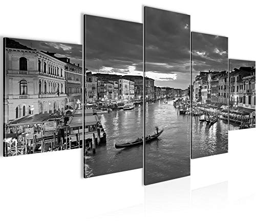 Runa Art - Bilder Venedig Italien 200 x 100 cm 5 Teilig XXL Wanddekoration Design Schwarz Weiss 604351c