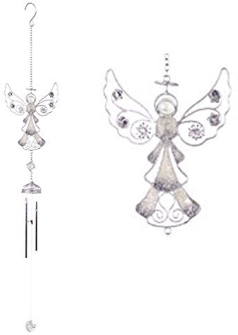 Wunderschönes, silberfarbenes Engel-Windspiel aus Glas, Metall und Kunstharz für Haus und Garten, Ornament