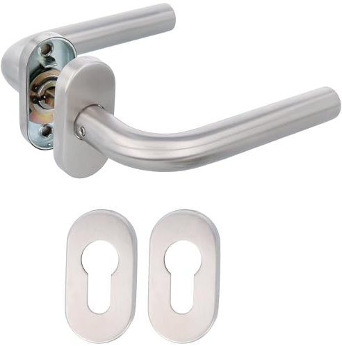 Amig - 9954 Jeu de poignées Modèle 4 O avec plaque ovale | Acier inoxydable 18/8 | 136x19(diamètre) mm | Rosette en acier nickelé 65x31mm