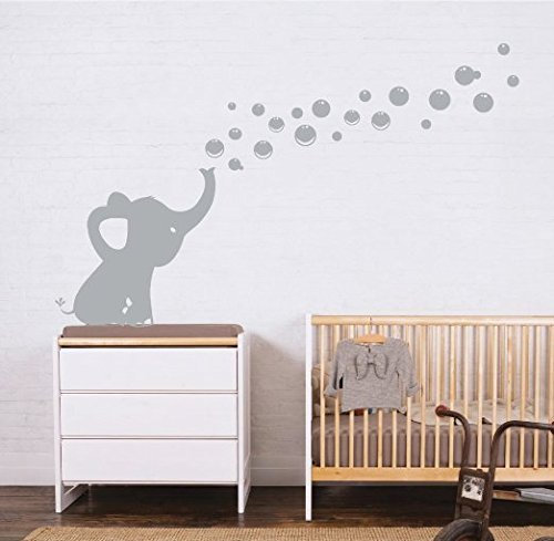 MAFENT eine schöne elefanten blasen machen wall aufkleber vinyl wandsticker für mafent baby kindergärten und kinder platz mauer aufkleber. beenden, größe: 51 . (Grau)