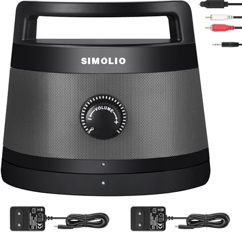 SIMOLIO Funklautsprecher für Fernseher Kabellos, 2.4GHz Tragbarer TV Lautsprecher für Senioren, Perfekter Ersatz für Kinnkopfhörer, Optisch, RCA, 3.5 AUX Verbindung, mit Kopfhörer & 2 Adapter SM-621D