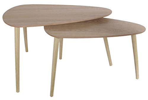 HOME DECO FACTORY - Hd6150 - Lot de 2 Tables Basse Salon Forme Amande Gigogne Bois Galet Marron