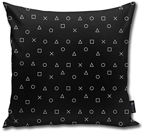 Black gaming pattern gamer design playstation controller symbols Home Decorative Throw Pillow Case Cushion Cover for Gift Home Couch Bed Car 18 x18