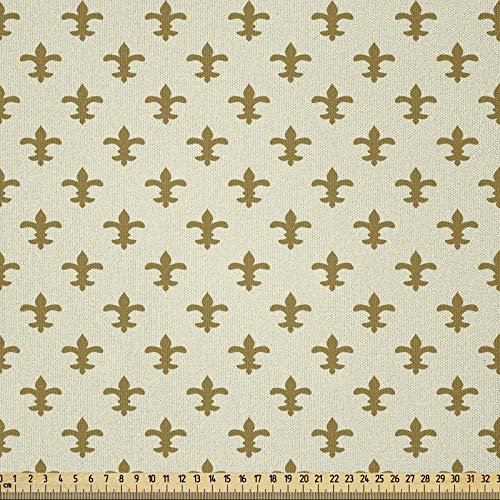 ABAKUHAUS Retro Microfaser Stoff als Meterware, Blume des Lilien-Designs, Deko Basteln Polsterstoff Textilien, 2M (230x200cm), Gelb und Creme