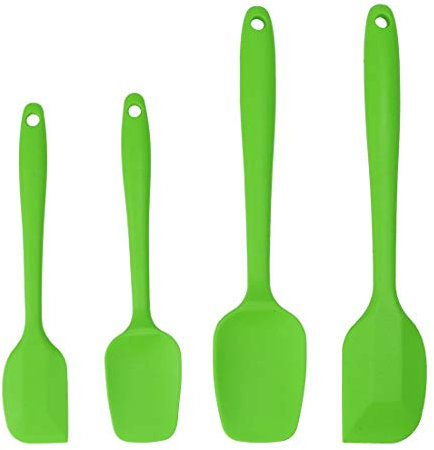 sourcing map 4uds Silicona Espátula Juego Calor Resistente Sin-Rayones Cocina Torneros Anti-adherente Espátula para Cocinar Raspar y Mezclar Verde