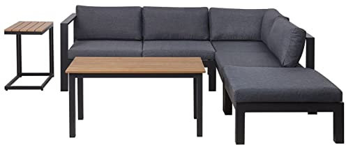 Lounge Set schwarz Kunstholz Ecksofa mit Auflagen grau 2 Couchtische Messina