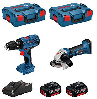 BOSCH Kit 18V BSK182M2A (Taladro Percutor GSB 18V-21 + Amoladora GWS 18-125 V-LI + 2 Baterías de 4,0 Ah + Cargador + 2 x L-Boxx 136)