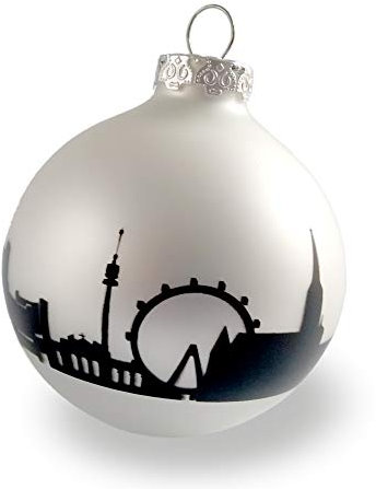 44spaces Wien Weihnachtskugel 8cm Silber matt Skyline schwarz, Wienkugel aus Glas, Christbaumkugel Weihnachtsbaumschmuck Ornament Baumschmuck zum Anhängen