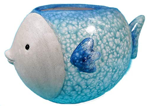 Goldbach Pflanztopf Fisch 23 x 13 cm Keramik blau weiß Garten Blumentopf Pflanzgefäß Deko GGO 592058