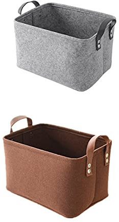 2 Stücke Filz Aufbewahrungsbox, Filzkörbe mit Zwei Griffen, Filz Korb Aufbewahrungskorb, Geeignet zum Aufbewahren von Büchern, CDs,Kleidung, Schallplatten, platzsparend