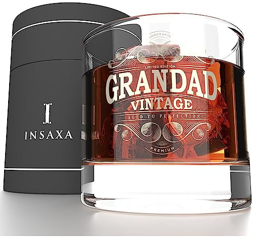 Insaxa Grandad Gifts - Lowball Glass Tumbler (380ml) Birthday Gifts for Grandad Christmas