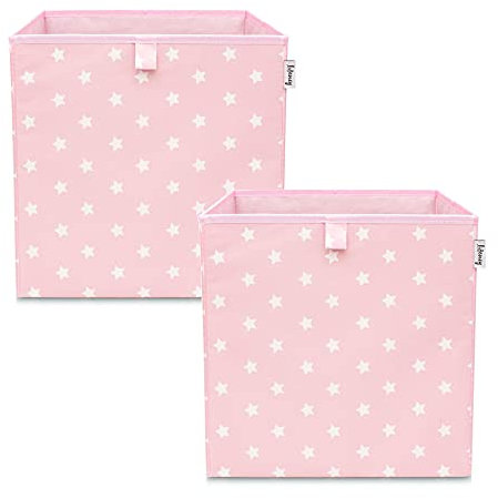 LIFENEY Aufbewahrungsbox 2er Set Sternenmotiv in Rosa, Spielzeugbox mit Sternen passend für Würfelregale, Ordnungsbox für das Kinderzimmer, Aufbewahrungskorb als Accessoire | 33x33x33 cm