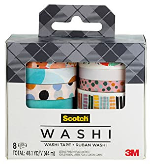 Scotch Washi Tape, Bright Colors, Assorted Patterns, 8 Rolls/Pack (C1017-8-P19)
