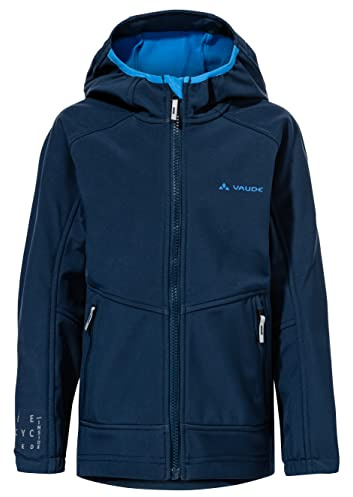 VAUDE Softshell Jacke Kids Rondane IV in - hochwertige Outdoorjacke, wind- und wasserabweisende Regenjacke mit Kapuze, Klimaschonende Regenjacke Kinder - dark sea/blue, 110-116