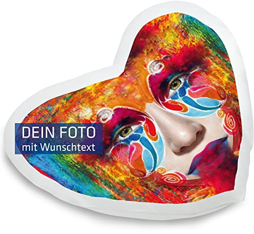 INDIGOS UG - Foto-Kissen mit Foto individuell Bedruckt - selbst gestalten - 40x40 cm - Herz - mit Kissenfüllung - personalisierte Geschenk-Idee - 100% Polyester - Kopfkissen mit eigenem Foto