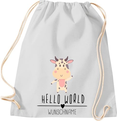 Kleckerliese Turnbeutel Schule Kindergarten Hello World Kuh personalisiert Kinder Rucksack Tasche, hellgrau