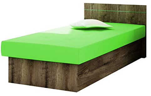 Mirjan24 Einzelbett Berta Bis, Farbauswahl, Sitzfläche mit Bonnellformat, Bettgestell, Komfortbett, Bett für Jugendzimmer, Schlafmöbel (Suedine 81, Esche Dunkle, ohne Bettkasten.)