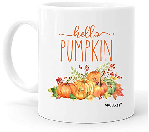 Vivulla68 Tazza Hello Pumpkin, Tazza da caffè con zucca mattutina, Tazza da caffè autunnale, Tazza a tema autunnale, Grande tazza di zucca, Tazza di zucca, Tazza di caffè autunnale, Tazza a forma di