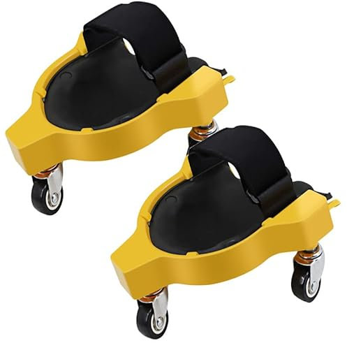 2 Pcs Rollende Knieschützer, Knieschoner mit 3 Rollen und bequemen Gelkissen, 360 Grad drehbar, mit Rollen für die Arbeit Baustelle, Flexible Gleitende Knieschützer mit Verstellbaren Trägern (Gelb)