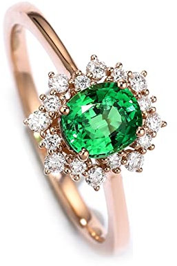 18 Karat (750) Rotgold Ring Gold Damen, Verlobungsring Blume Oval Geschnittener Grüner Stein Grün Tsavorit Weiß Diamant 0.8ct Ring Größe 47 (15.0)