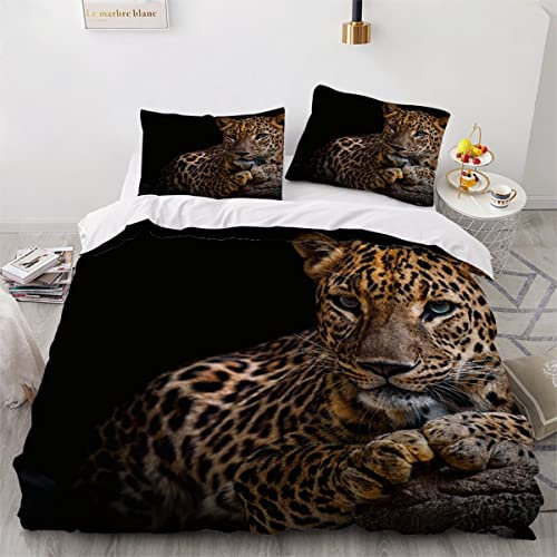 Aurorai Leopard Bettwäsche 135x200 Dschungeltiere 3D Druck Bettwäsche Set mit Reißverschluss Bettbezug kuschelig Mikrofaser Weiche 3 Teilig Bettbezüge et 2 Kissenbezüge 80x80cm