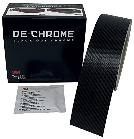DE-CHROME | 3M Wrap Film Serie 2080-CFS12 (10m x 50mm, Nero Fibra di Carbonio), Wrapping Pellicola per Eliminare le Parti Cromate da Auto, Moto e Imbarcazioni, Chrome Delete