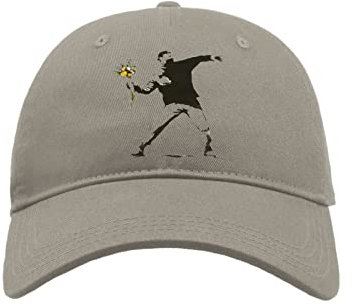 Maikomanija Banksy Street Art Graffiti Blumenüberwurf Baumwolle Curved Visier Baseball Cap Dad Hat Unisex Sport Bequemes Top, grau, One size