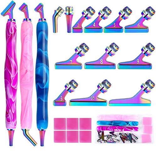 Souarts 5D Diamond Painting Zubehör Stift Set, Drill Pen mit 45° Gewinde Metall Ersatz Stiftköpfen für Mosaikherstellung Nagelkunst Diamanten Malerei Strassstein (22er Bunt, 1 Set)