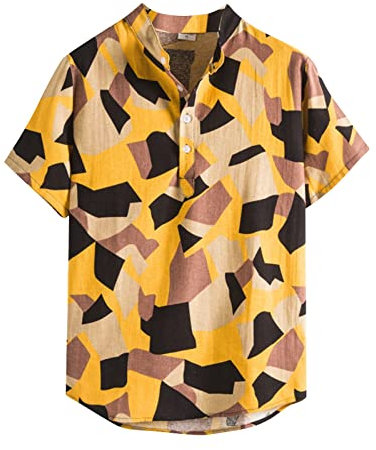 Chemise Hawaienne Homme Oversize Carreaux Casual Tunique Musculation Vintage T-Shirt Musculation Casual Pull Rose Homme Pas Cher Marque Top Ete T-Shirts ã Manches Courtes Homme Jaune M